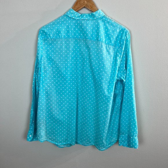 LRL Ralph Lauren Button Up Shirt 1X Blue Polka Dot Long Sleeve Top Plus Womens - Picture 5 of 9
